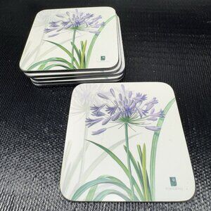 Pimpernel Agapanthus Coasters Set 6 Cork Back Flower Pattern 4inch Across VTG